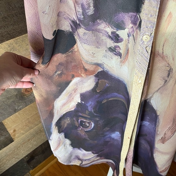 B Studio Art Cow Bull Farm Animal Sheer Long Button Down Cardigan Dress Size XL - Picture 3 of 12